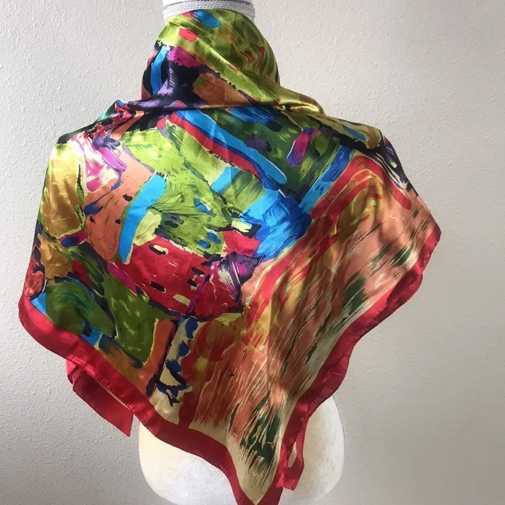 Vintage Silk 💯 Scarf by ADRIENNE VITTADINI Size 90X90 CM 35.5X35.5 INCHES